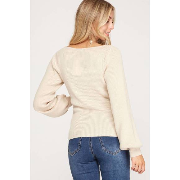 NEW SHE + SKY long sleeve knit sweater top in light taupe - Picture 3 of 3